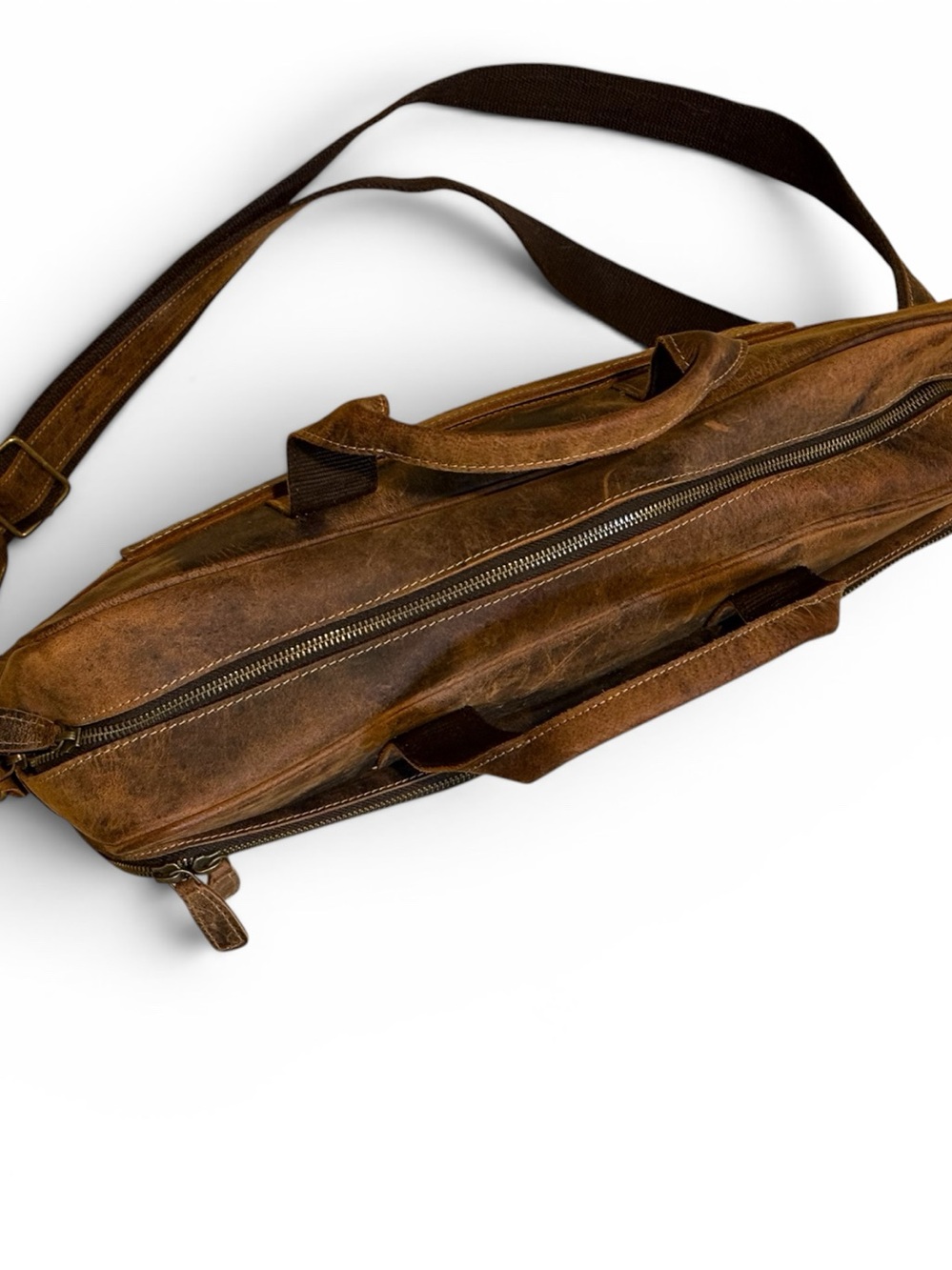18-Inch Buffalo Leather Briefcase – Distressed Brown Laptop School Messenger Bag - Picture 3 of 16